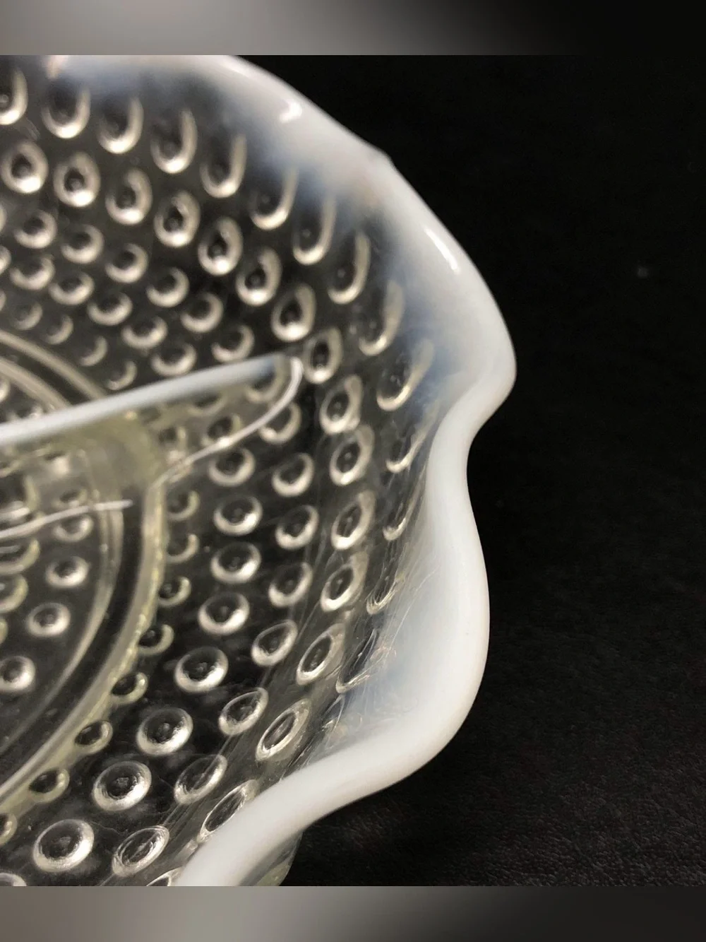 Vtng Anchor Hocking Moonstone Hobnail Opalescent Divided Dish 7 3/4